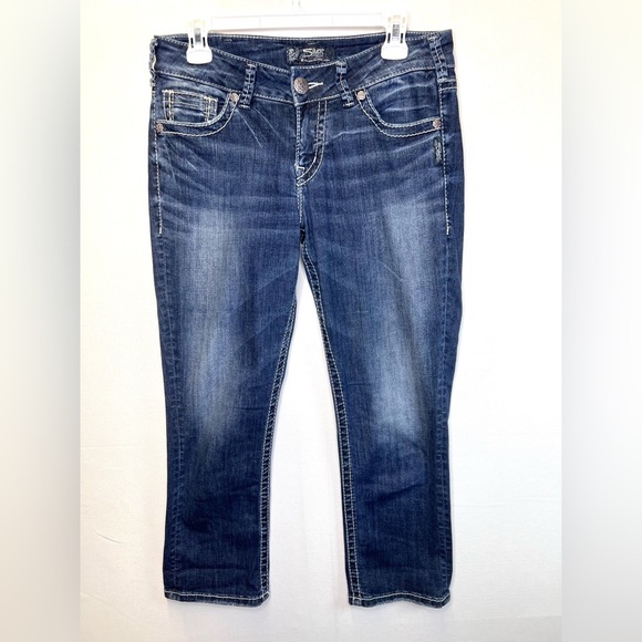 Silver Suki cropped denim mid capri jeans size 30 embellished pockets stretch - Picture 1 of 13